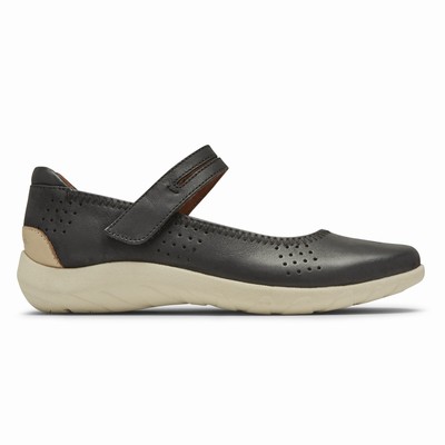 Rockport Cobb Hill Amalie Double-Strap Mary Jane Flache Schuhe Damen Schwarz ANY-951728